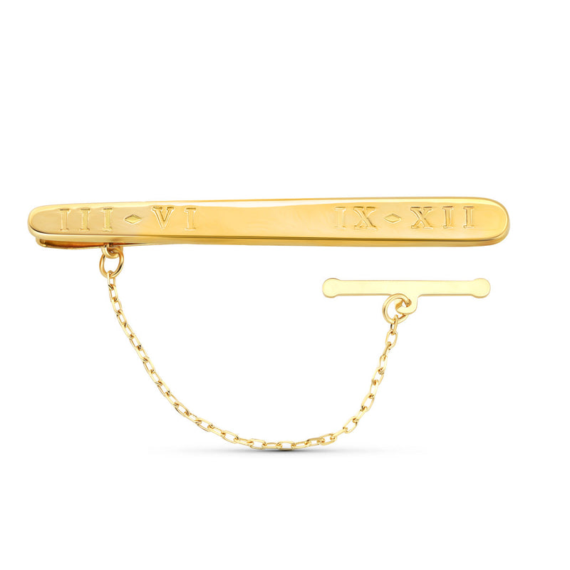 Pince à Cravate Or Jaune 18 Carats Chiffres Aiguilles 54x6 mm