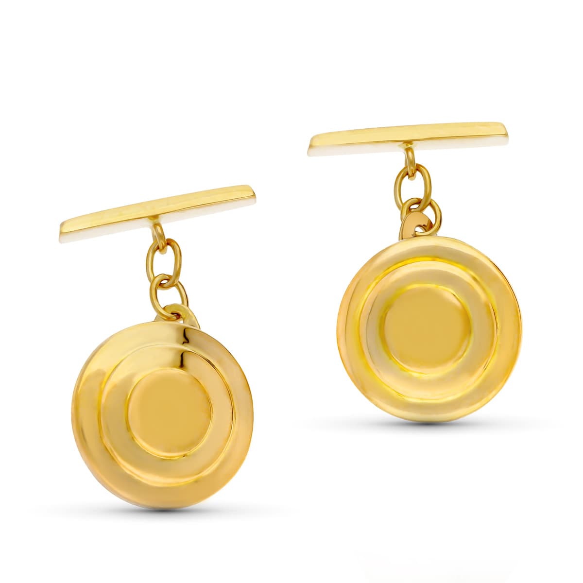 18K Yellow Gold Matte and Shiny Round Cufflinks 15 mm