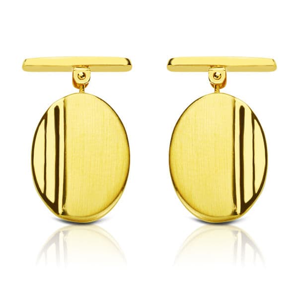 18K Yellow Gold Oval Matte and Shiny Cufflinks 18x13 mm Rigid Oscillating Clasp