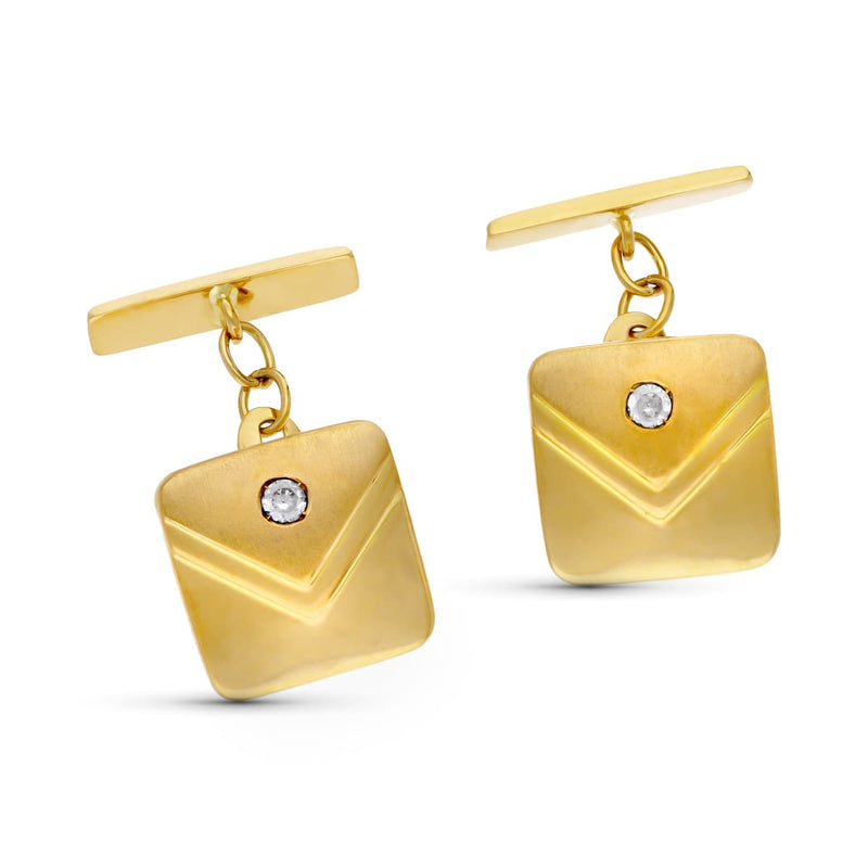 Boutons de manchette carrés en or jaune 18 carats avec zircone 14x14 mm