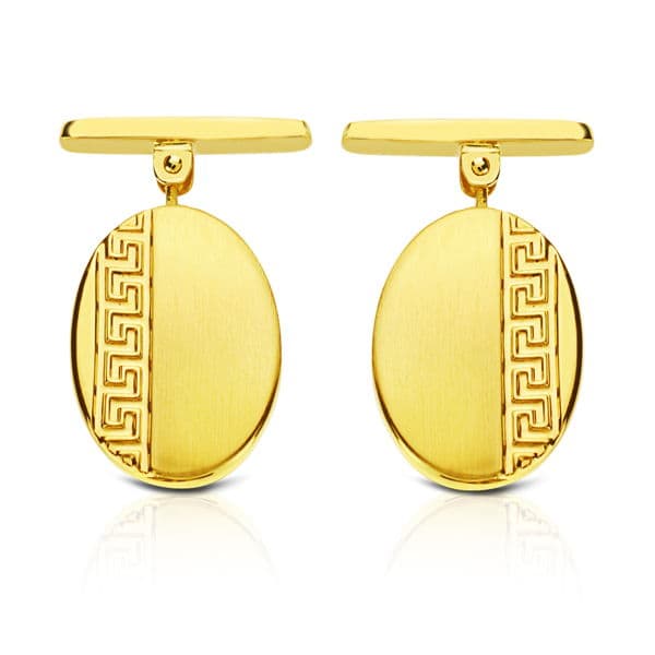 Boutons de manchette Greca ovales en or jaune 18 carats 18x13 mm