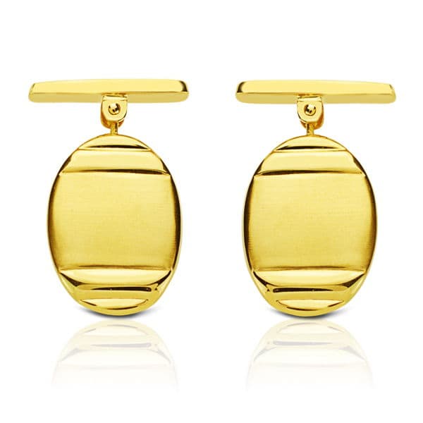 Boutons de manchette ovales en or jaune mat et brillant, fermoir pivotant rigide 18x13 mm