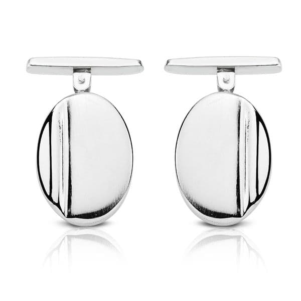 18K White Gold Oval Matte and Shiny Cufflinks 18x13 mm Rigid Oscillating Closure