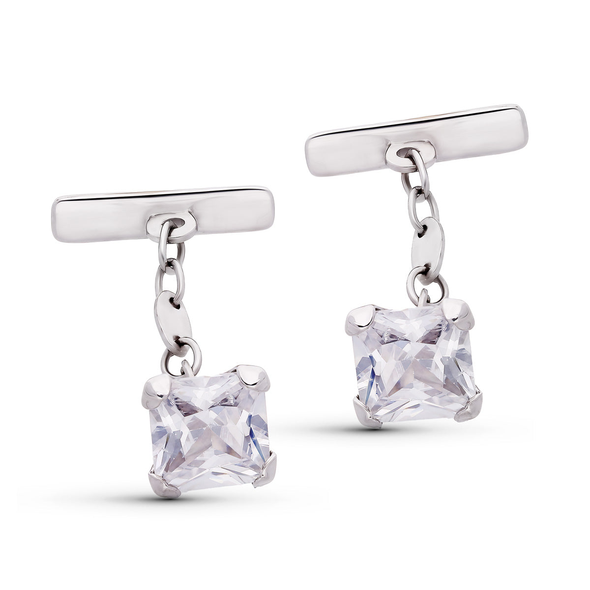 18K White Gold Cufflinks Zirconia 9x9 mm