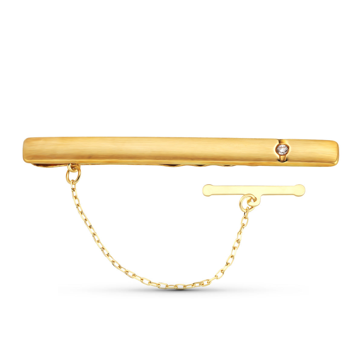 18K Needle Tie Clip Yellow Gold Cubic Zirconia 56x5 mm