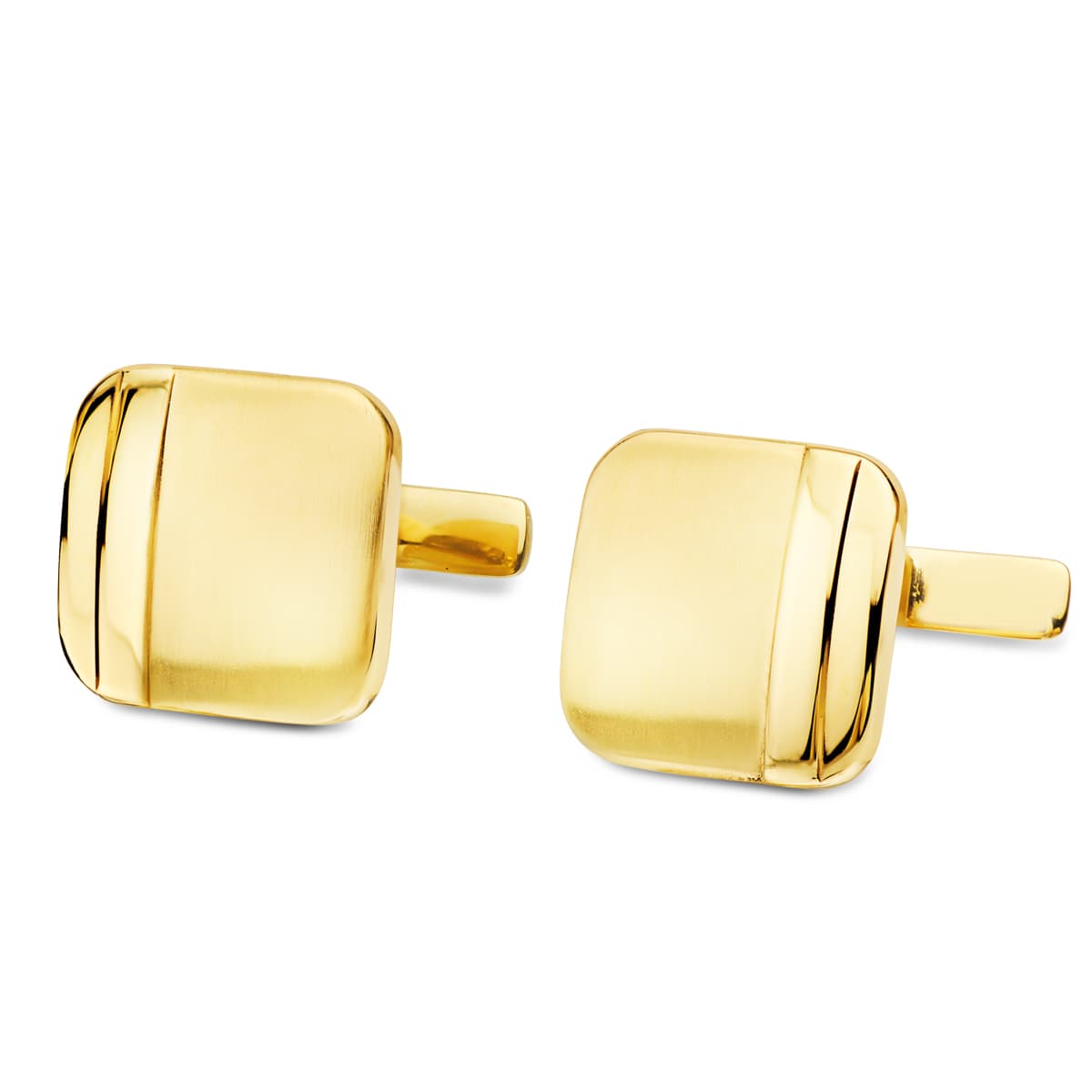 Yellow Gold Square Cufflinks Matte and Shine 14x14 mm Rigid Oscillating Closure