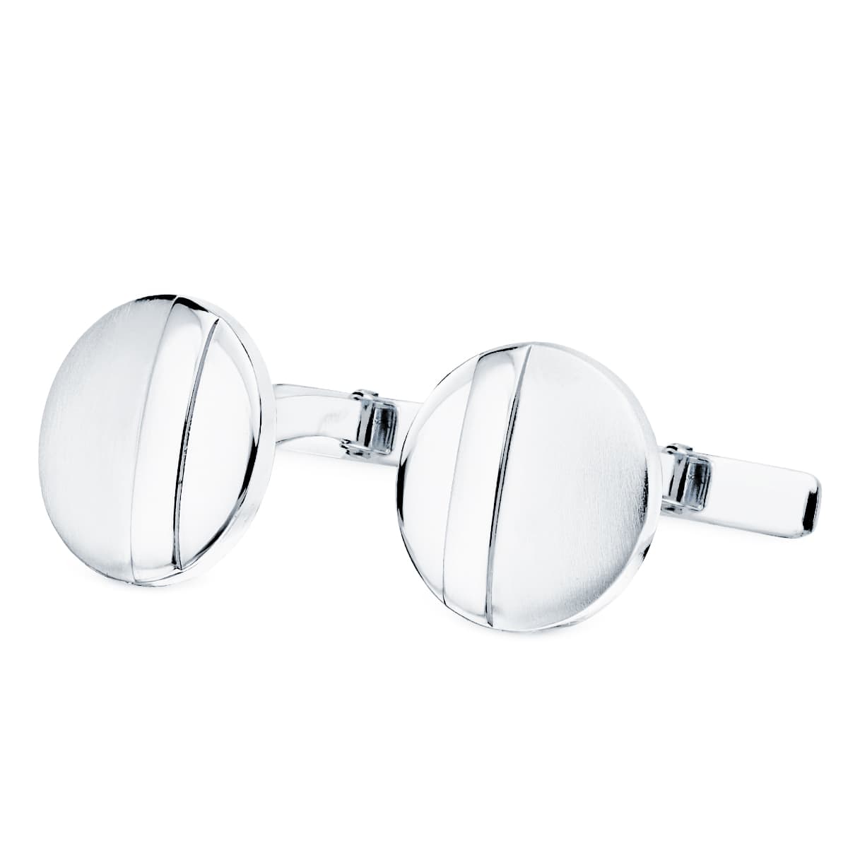 18K White Gold Round Matte and Shiny Cufflinks 15 mm Rigid Oscillating Closure