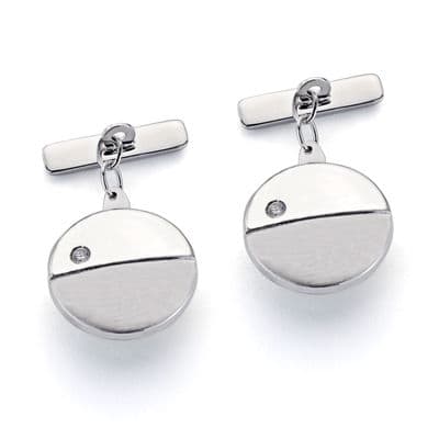 Boutons de manchette ronds en or blanc 18 carats avec zircone 15x15 mm