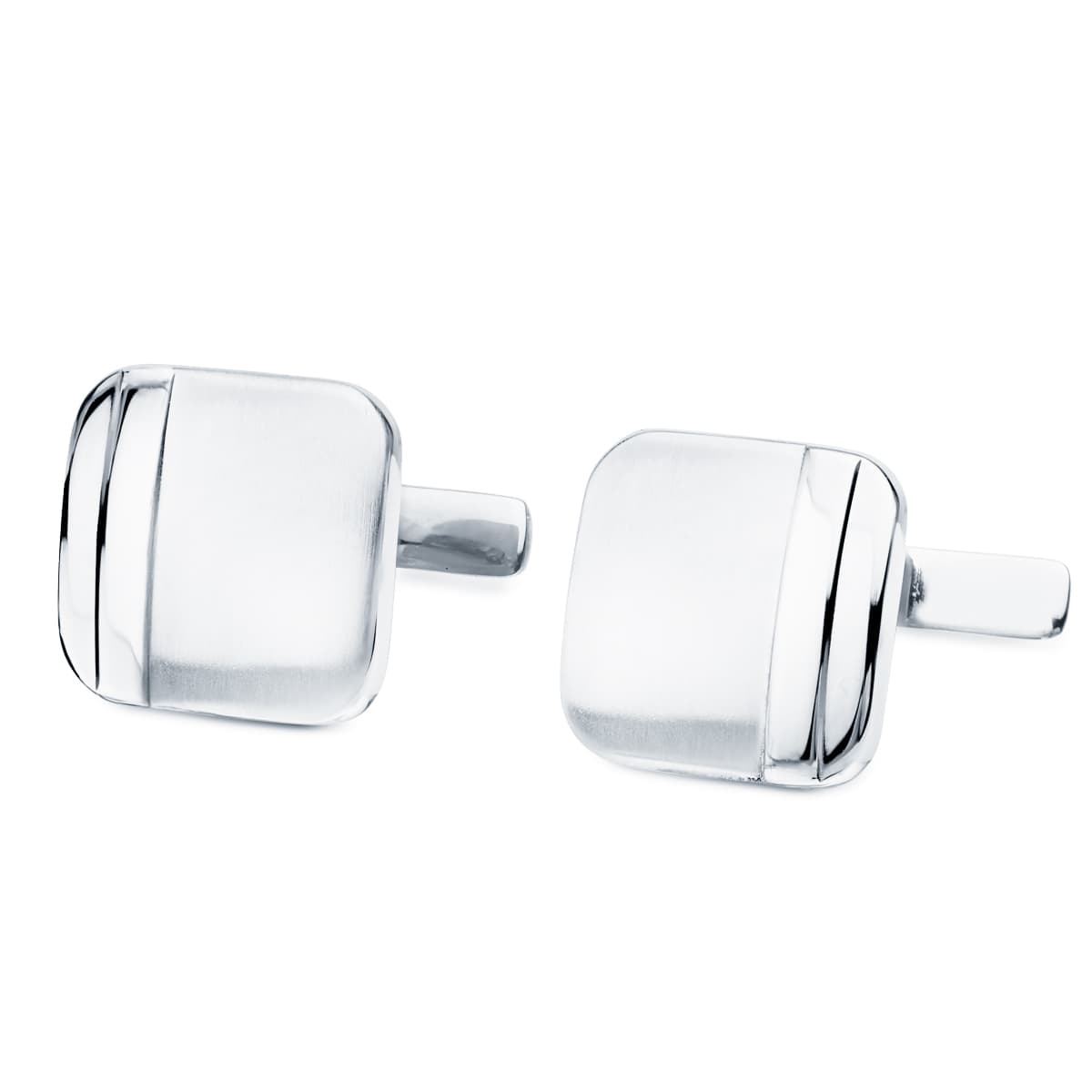 White Gold Square Cufflinks Matte and Glossy 14x14 mm Rigid Oscillating Closure