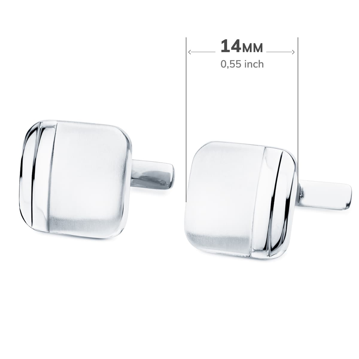 White Gold Square Cufflinks Matte and Glossy 14x14 mm Rigid Oscillating Closure