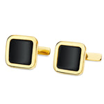 Boutons de manchette en onyx brillant en or jaune 18 carats, fermoir pivotant rigide 14x14 mm