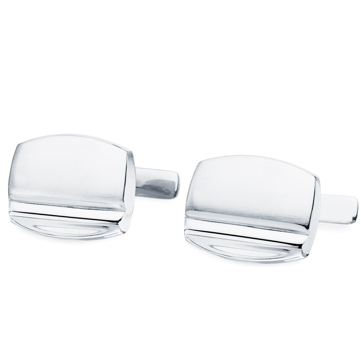 18K White Gold Cufflinks Matte and Shiny Barrel 17x13 mm Rigid Oscillating Clasp