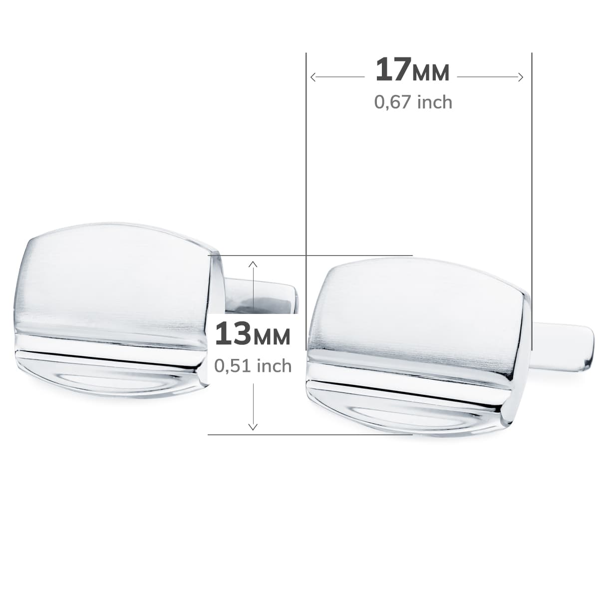 18K White Gold Cufflinks Matte and Shiny Barrel 17x13 mm Rigid Oscillating Clasp