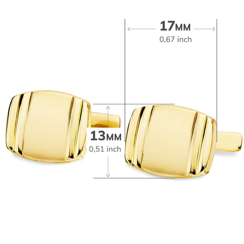 18K Gemelos Oro Amarillo Tonel Mate y Brillo 17x13 mm Cierre Rigido Oscilante