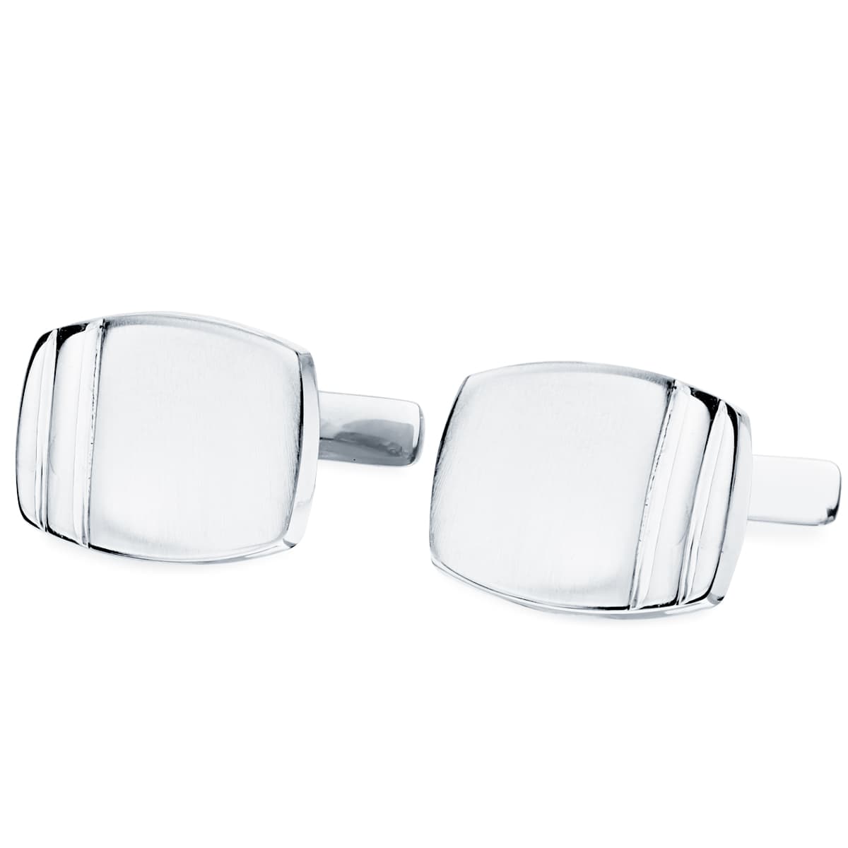 18K White Gold Cufflinks Matte and Shiny Barrel 17x13 mm Rigid Oscillating Closure