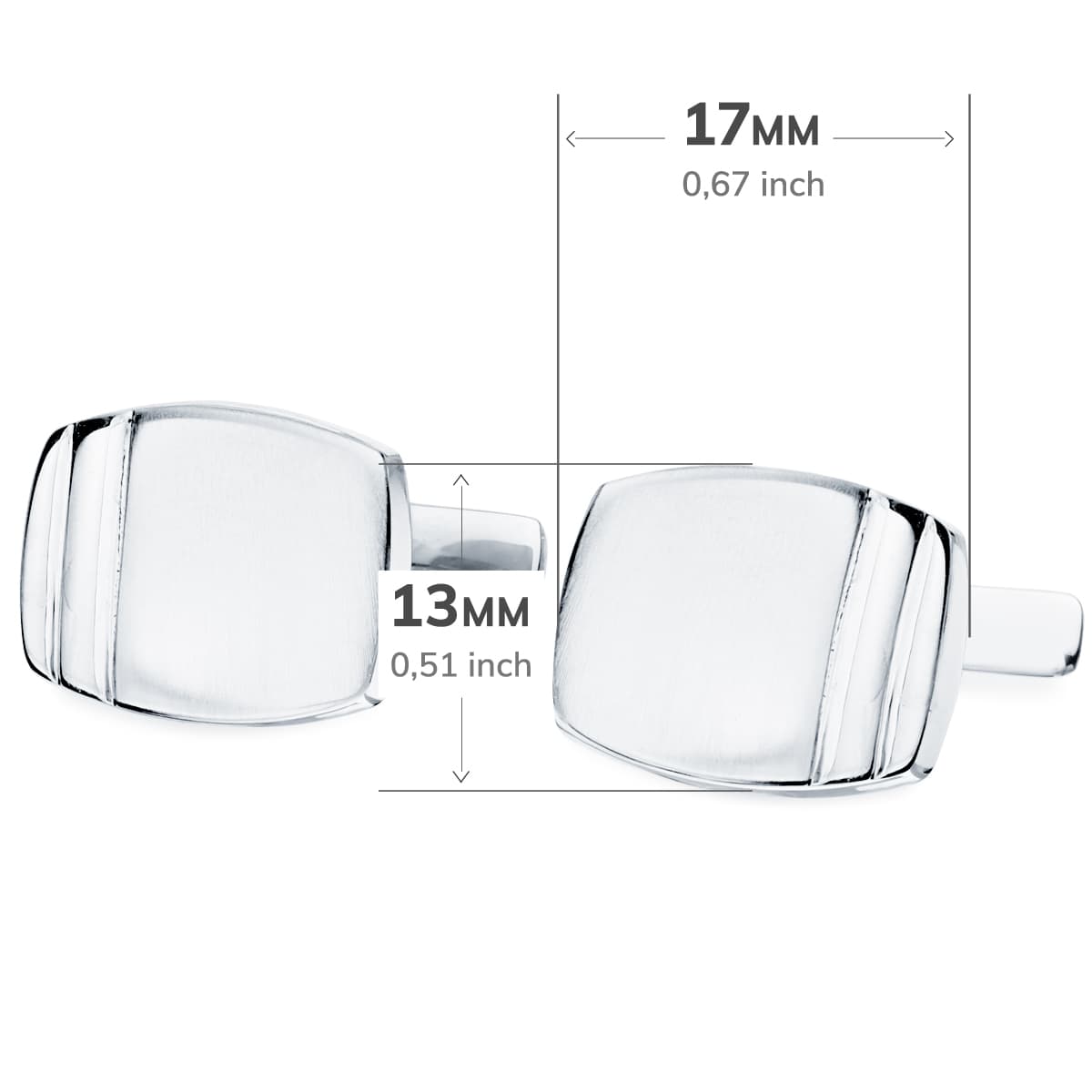 18K White Gold Cufflinks Matte and Shiny Barrel 17x13 mm Rigid Oscillating Closure