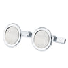 18K White Gold Round Cufflinks with Mother of Pearl 15 mm Rigid Swing Clasp