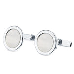 18K White Gold Round Cufflinks with Mother of Pearl 15 mm Rigid Swing Clasp