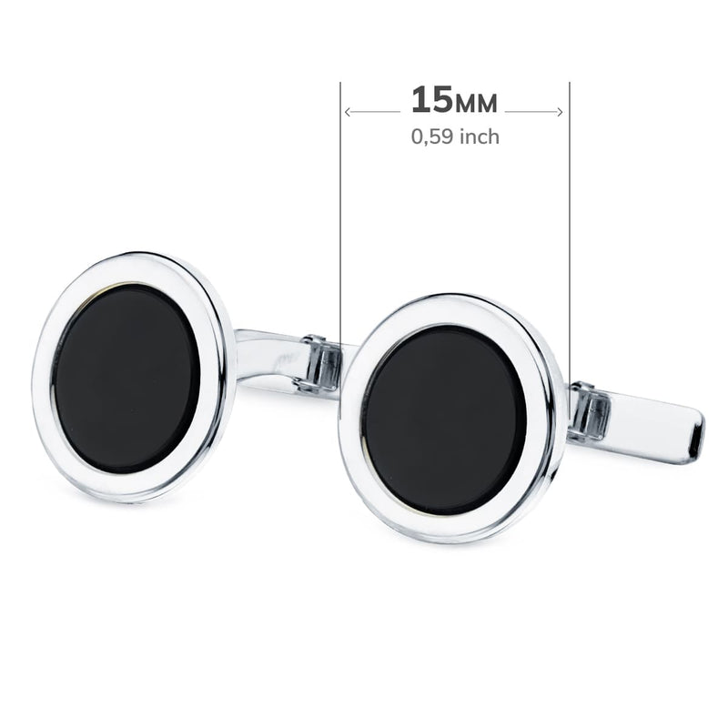 Boutons de manchette ronds en or blanc 18 carats avec fermoir pivotant rigide en onyx de 15 mm