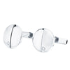 White Gold Cufflinks Round Matte Shine 15 mm Zirconia Rigid Oscillating Clasp