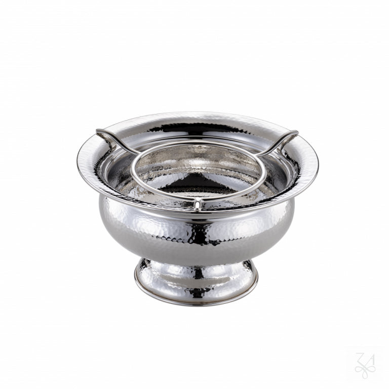 Caviarera con pie martelé de plata de ley 925 con cuenco de cristal