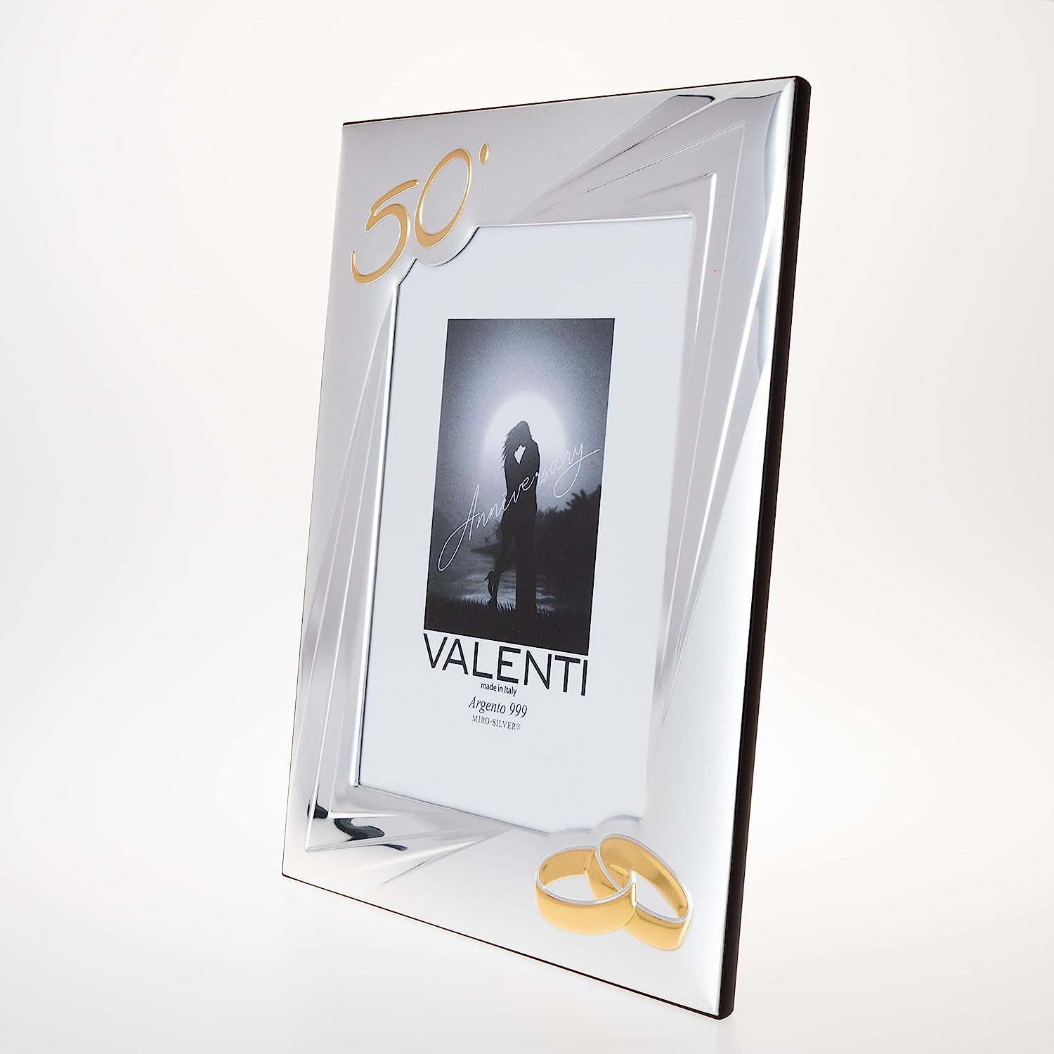 Silver Photo Frame 50th Anniversary Golden Wedding Rings