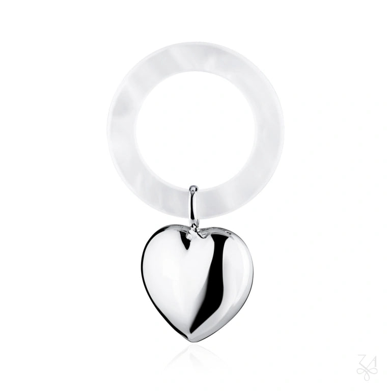 Sonajero de bebé pequeño de plata de ley con corazón