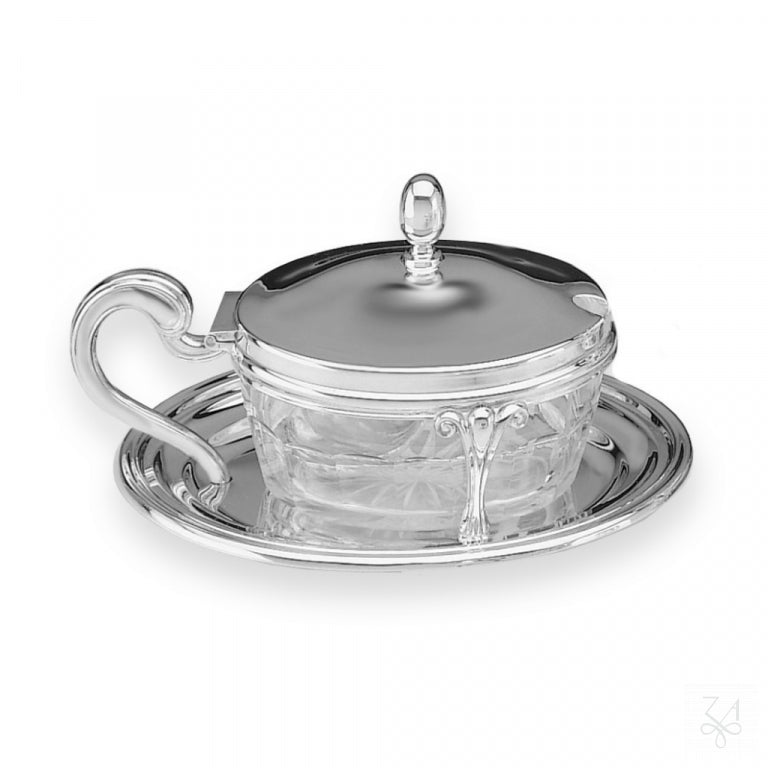 Quesero Inglés oval de plata de ley 925 con cuenco de cristal