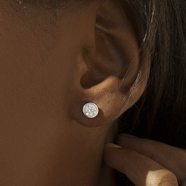 Small Silver Earrings with White Sleeper Design 6.5 mm