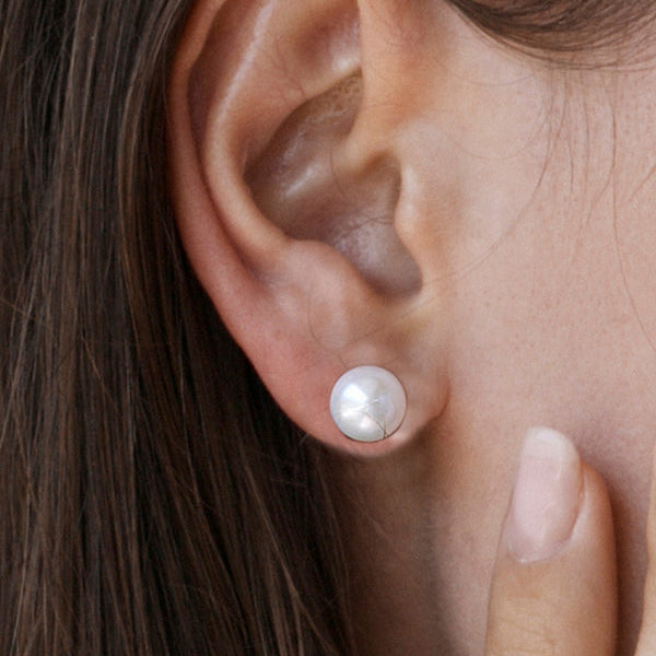 Small Silver Pearl Earrings Classic Design 10.5 mm