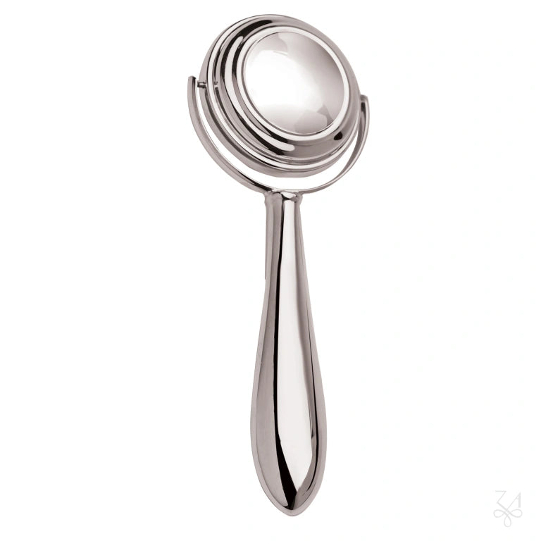Sonajero de bebé de plata de ley giratorio liso con mango