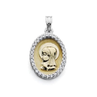 18K Medalla Virgen Niña Circonitas 20x13 mm