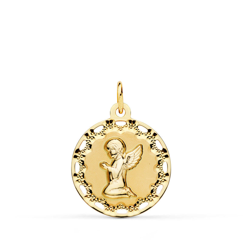 18K Medalla Angel Rezando Cerco Calado 18 mm