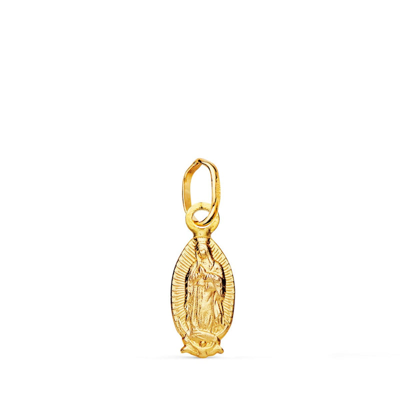 18K Medal Virgin of Guadalupe Mexico Silhouette Matted 14 x 6 mm