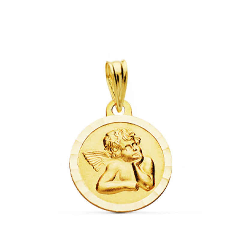 9K Medalla Oro Amarillo Angelito Burlon Borde Tallado 14 Mm