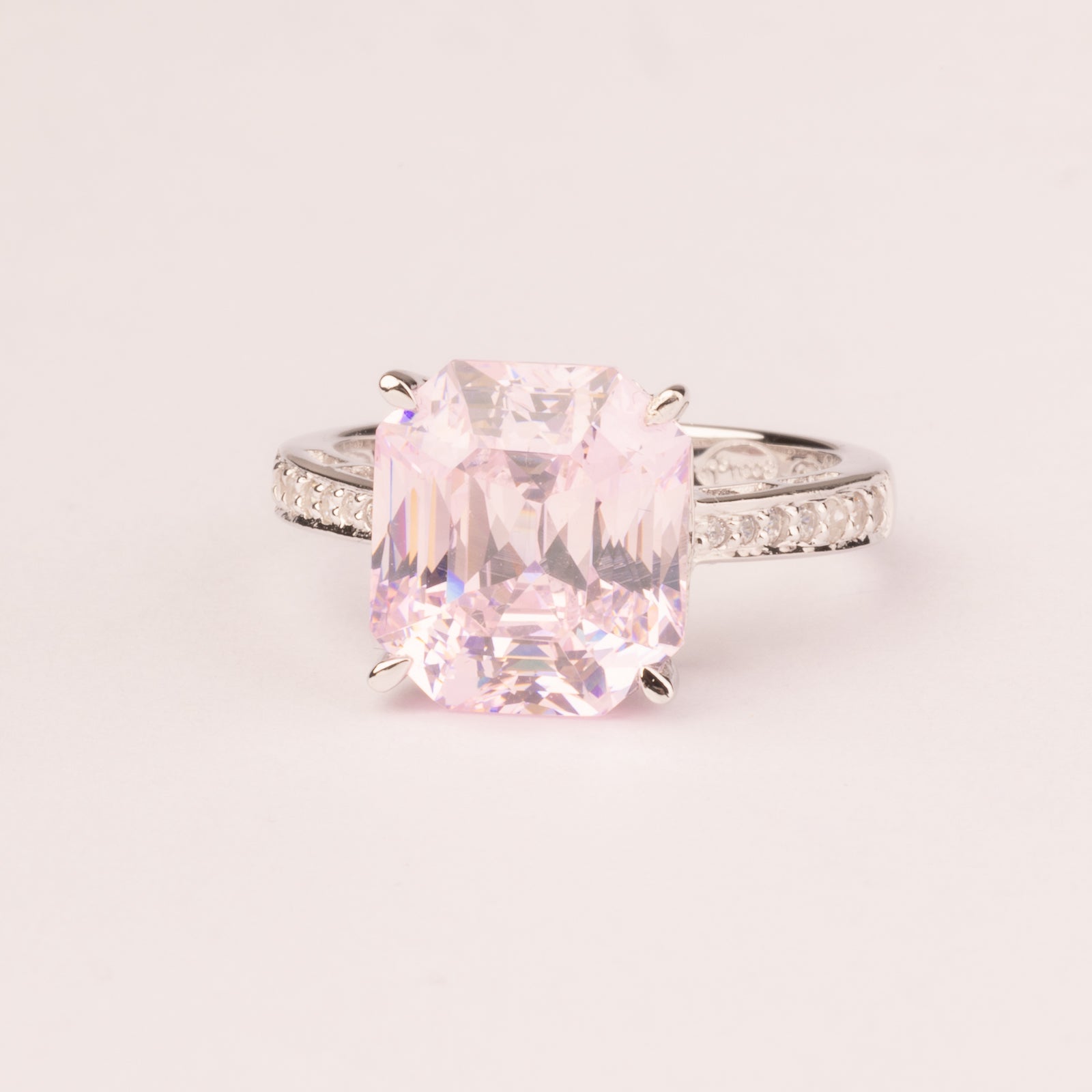 High quality pink solitaire emerald cut