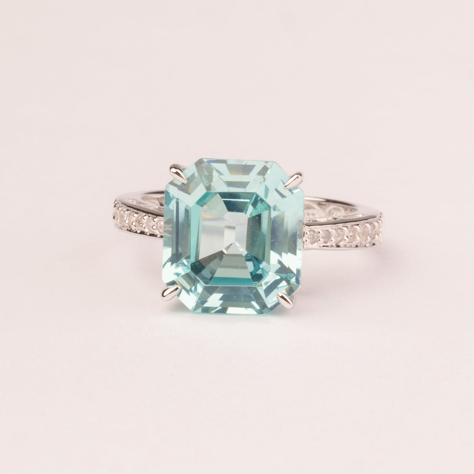 High quality emerald cut aquamarine solitaire