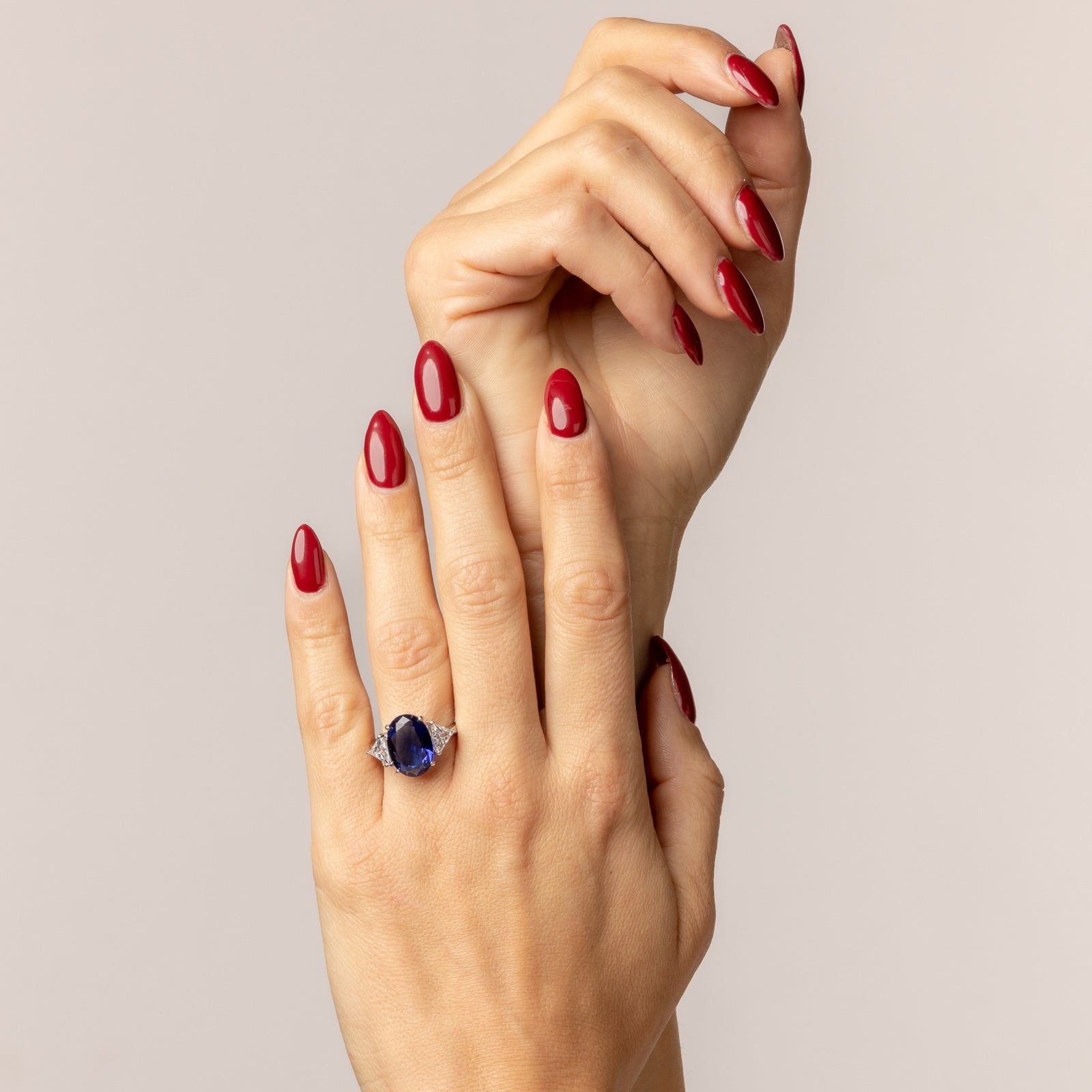 Ring with oval sapphire cubic zirconia