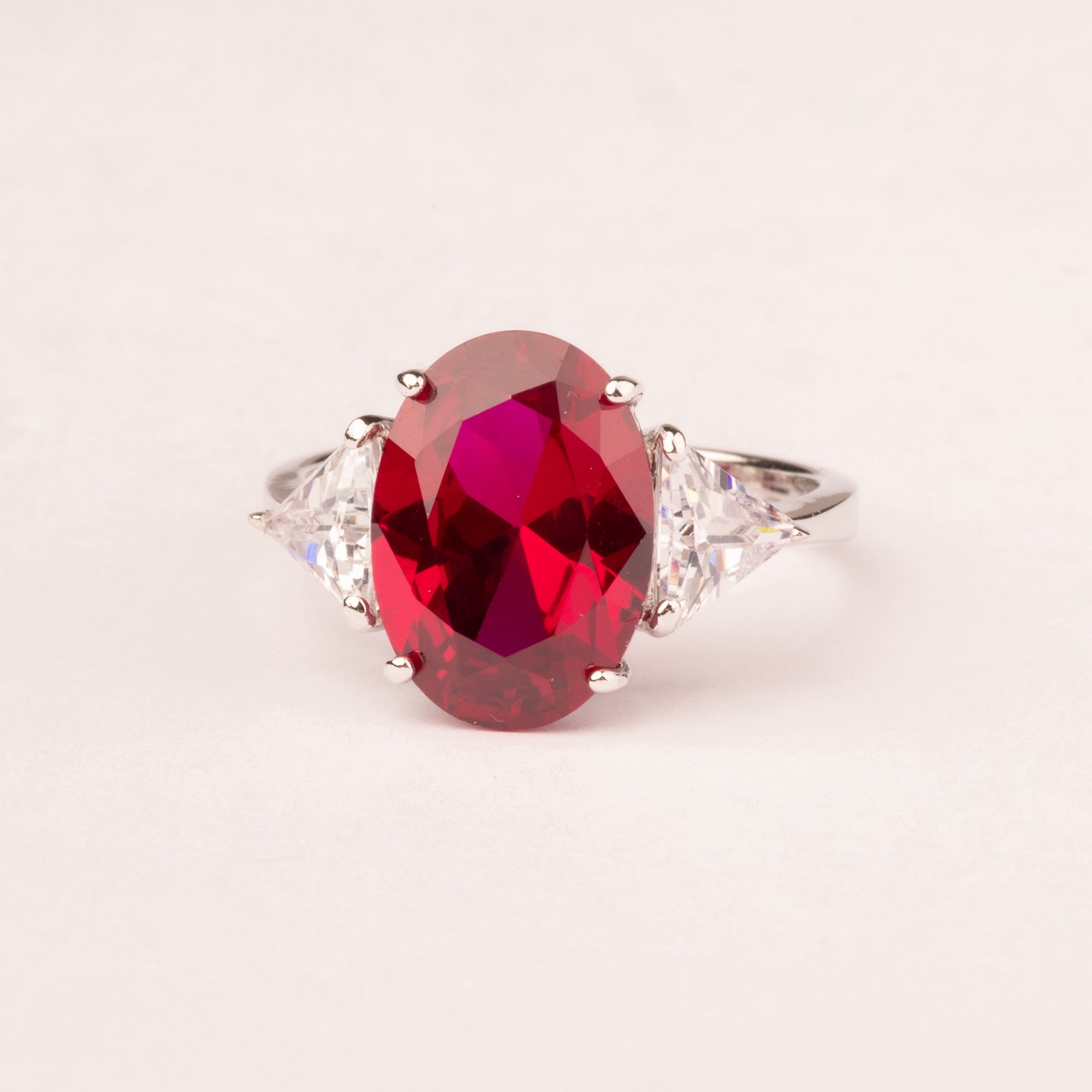 Ring with oval ruby cubic zirconia