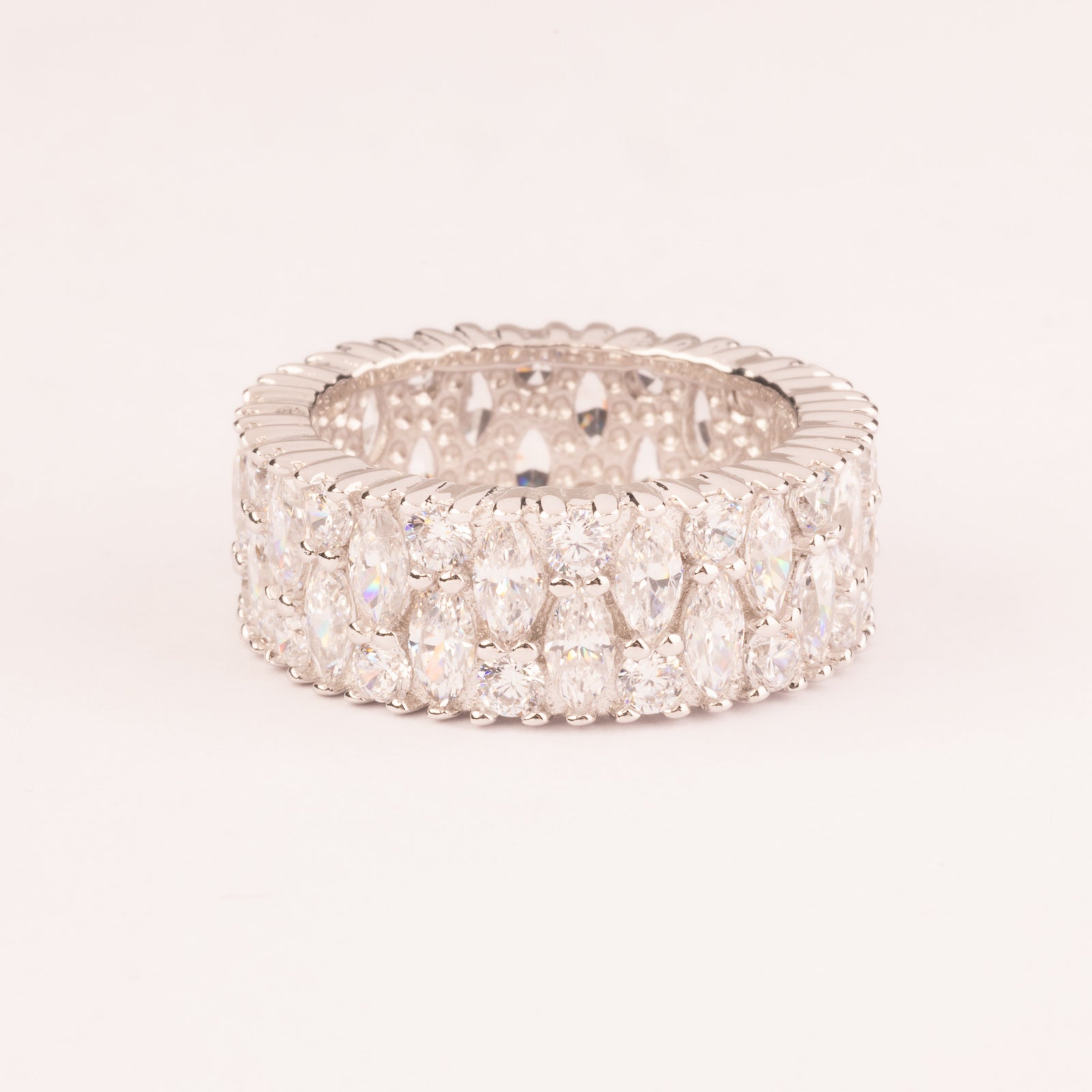 Mesh Ring with Marquise and Round Cubic Zirconia Size