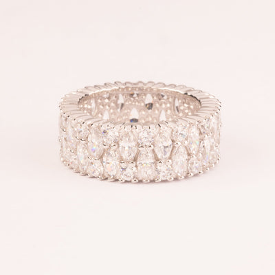 Mesh ring with marquise and round cut zircons