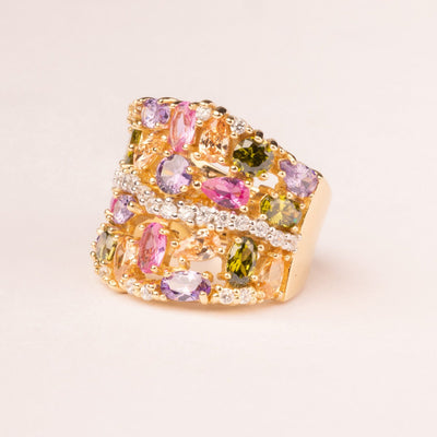 Silver and Multicolor Zirconia Ring