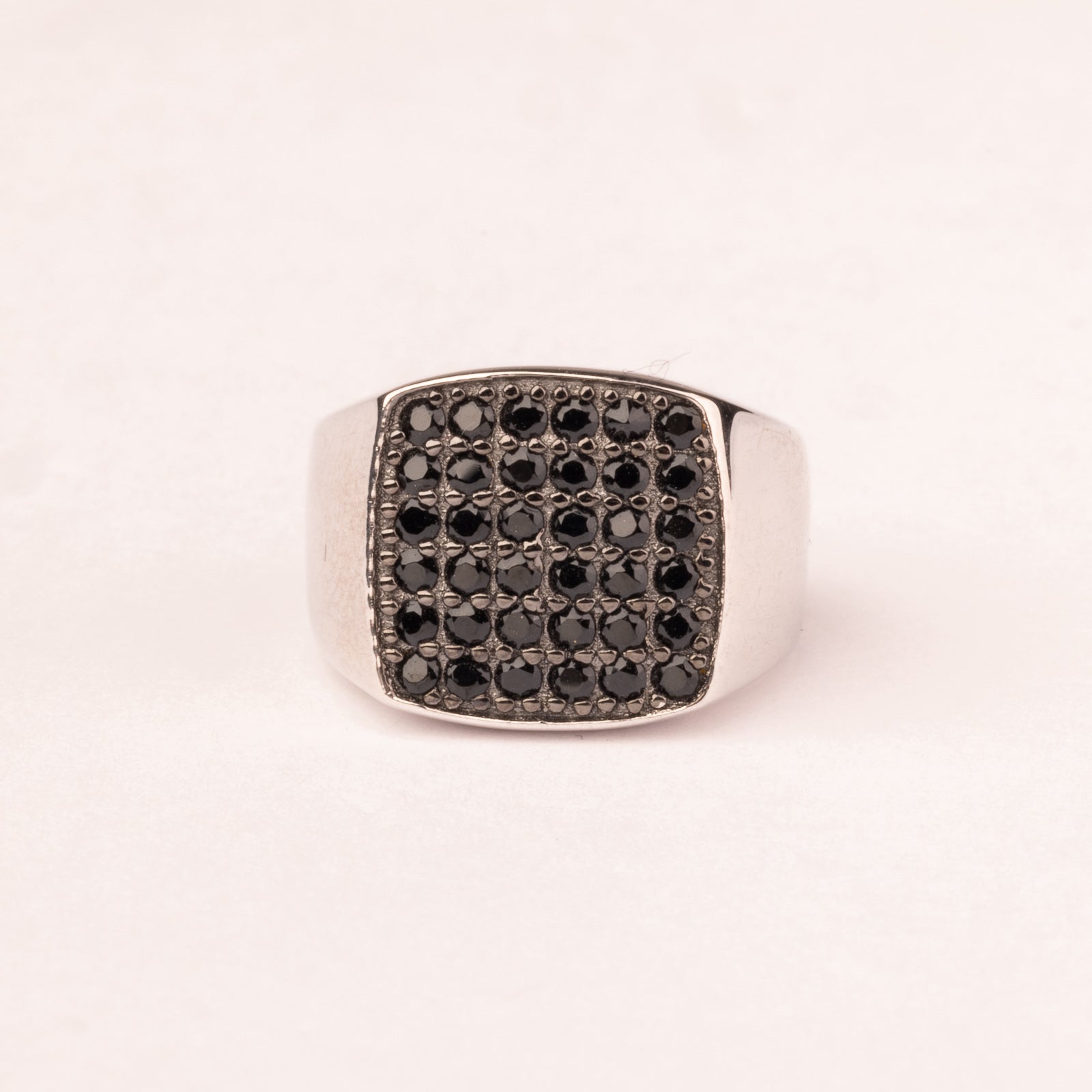 Square pavé chevalier ring with black zirconia