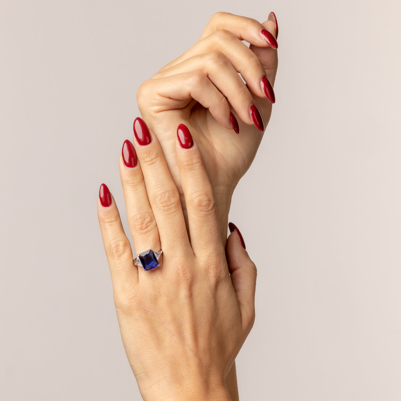 Ring with sapphire cubic zirconia emerald cut