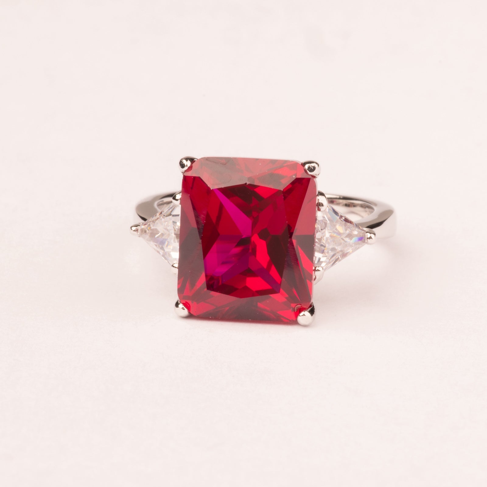 Ring with ruby cubic zirconia emerald cut