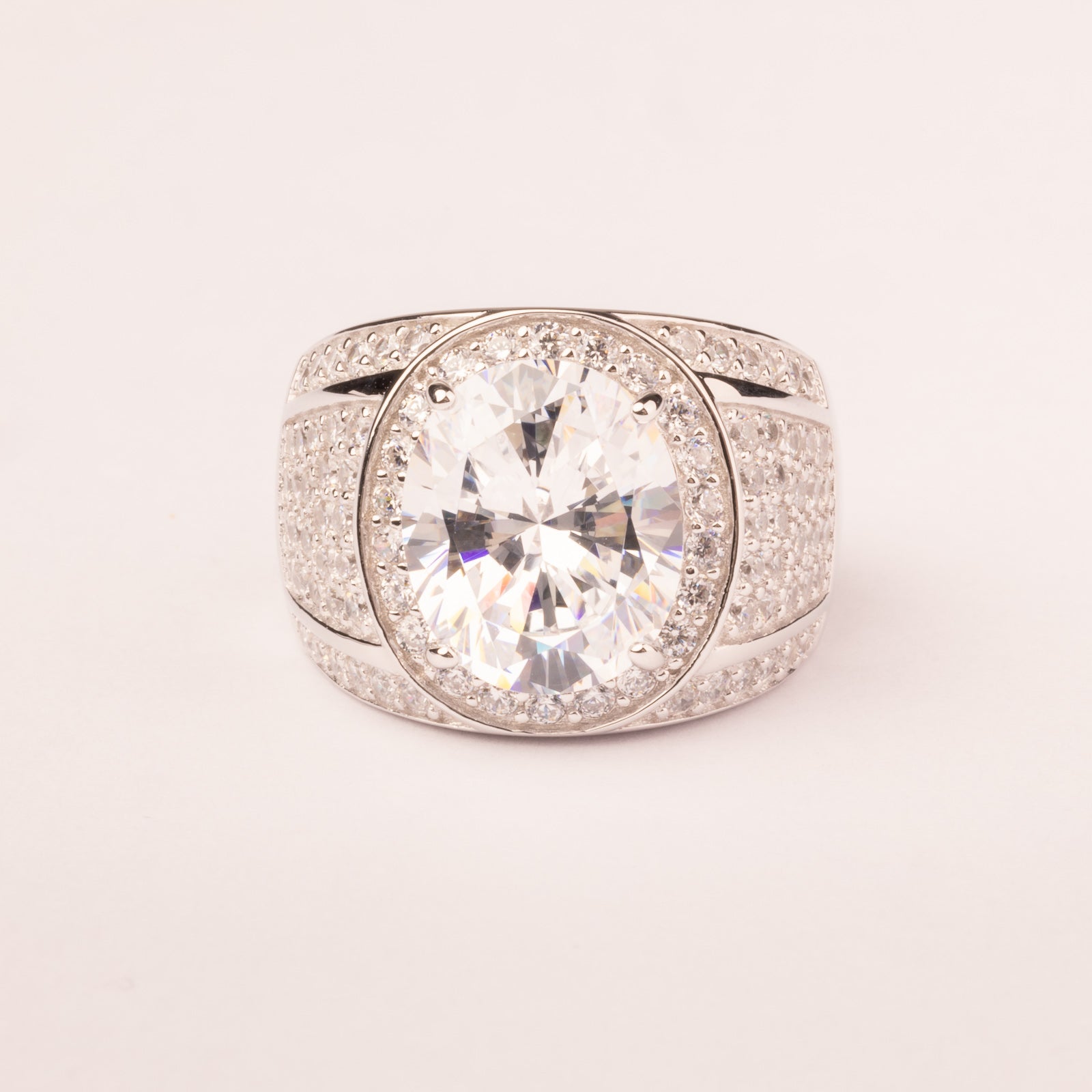 Ring High central mesh white oval cubic zirconia