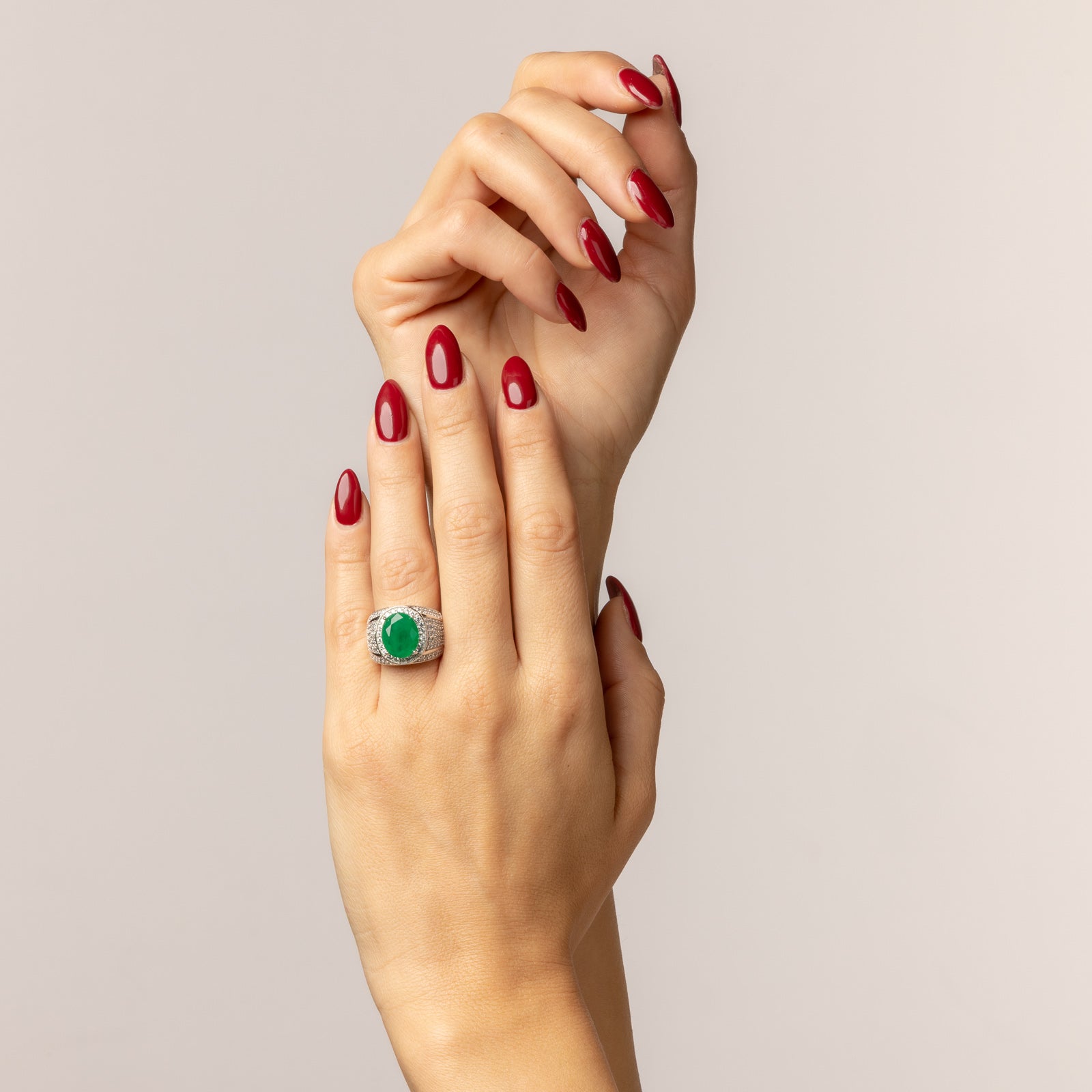 Ring High Central Mesh Oval Ruby Cubic Zirconia