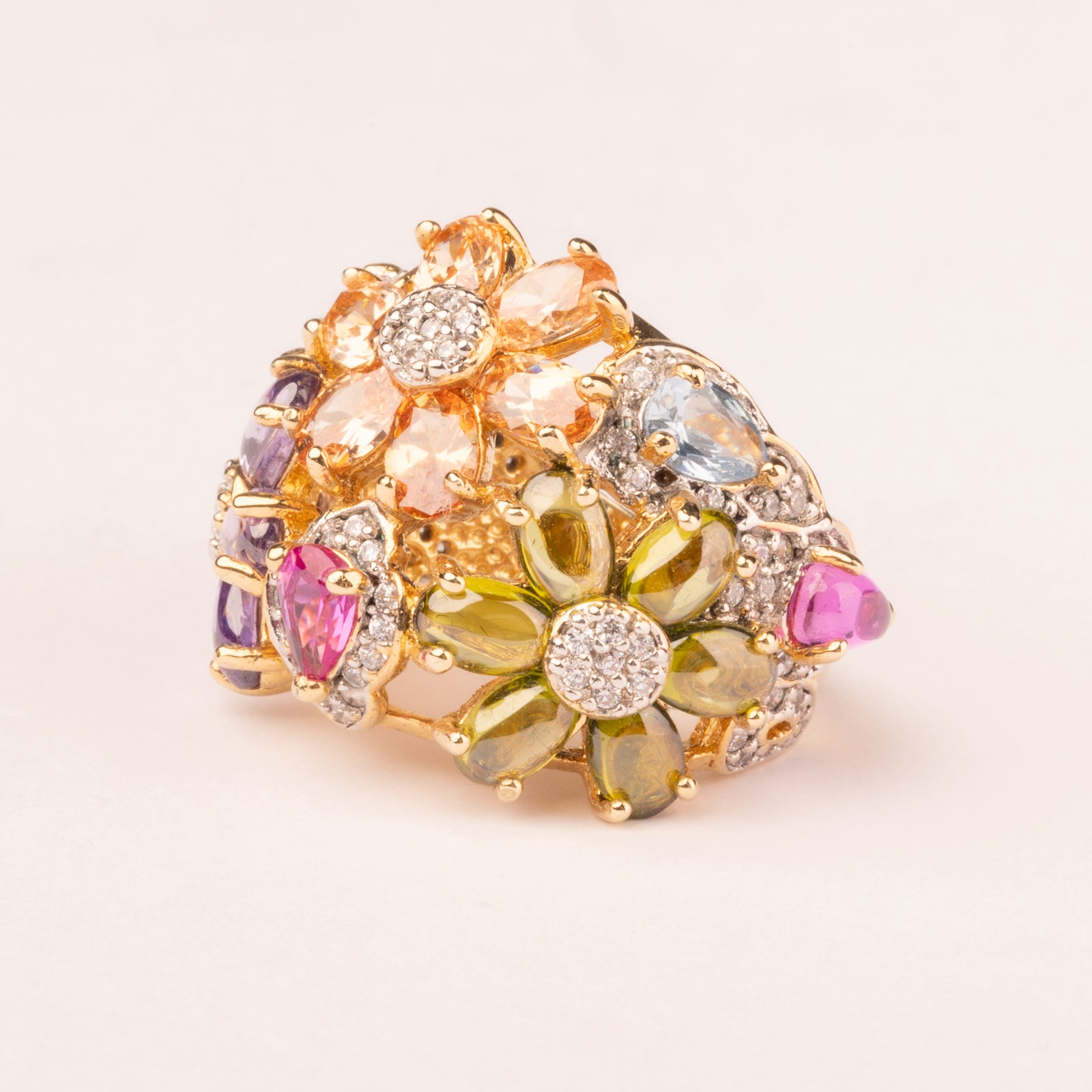 Multicolor Flower Silver Ring plated in 18k Gold