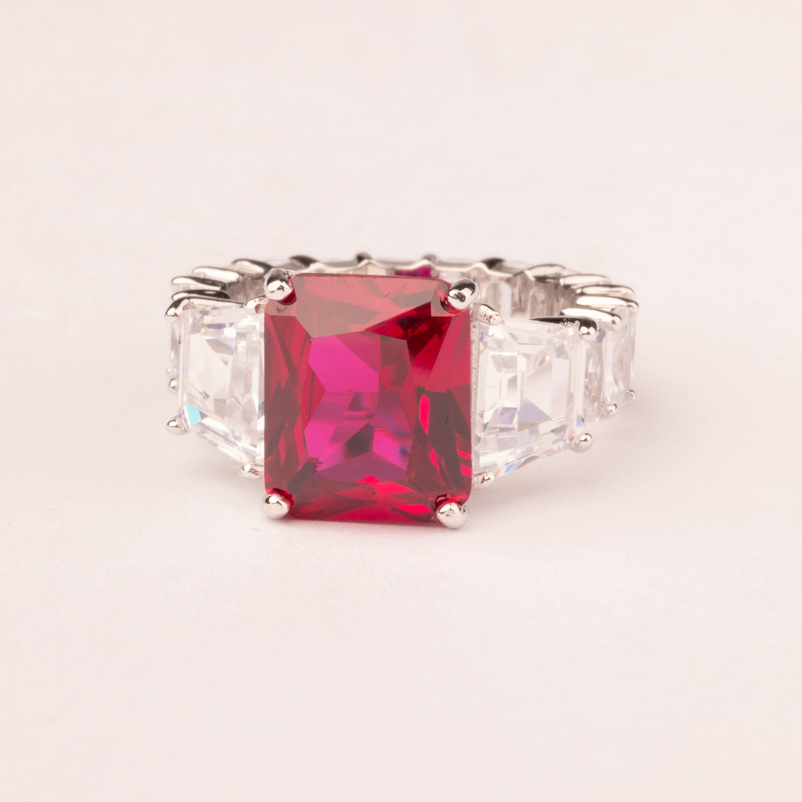 Baguette ring with rectangular ruby solitaire