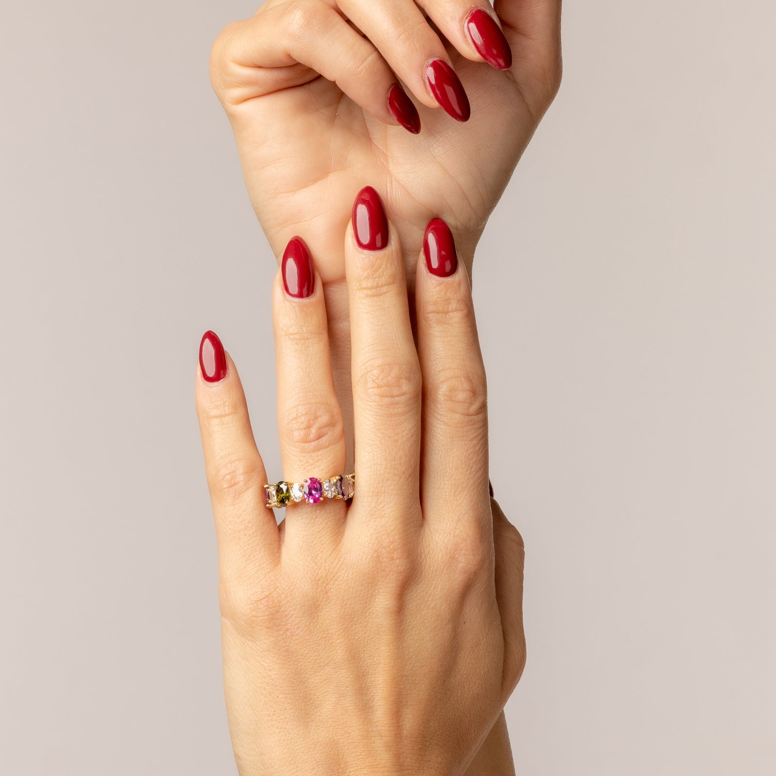 Alliance with multicolored oval cubic zirconia plated in 18k gold